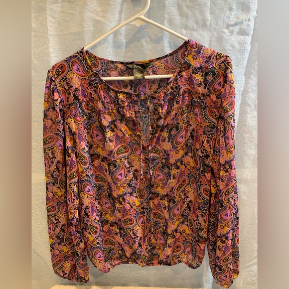 Rock47-wrangler sheer blouse size L - round neck,rhinestones, paisley flowers - Picture 13 of 16